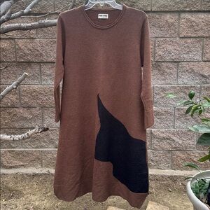 Chic Designer Like Brown & Black Wool Comfort Fit Long Sleeve Sweater Dress M/L